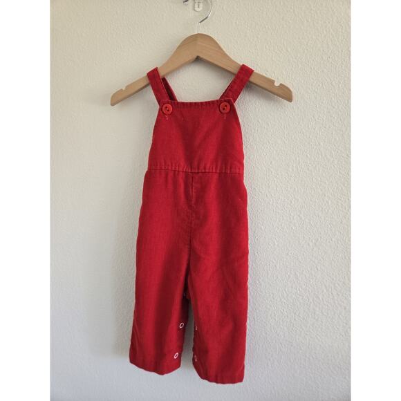 12m Vintage Health-tex Red Micro Corduroy Overalls - Picture 2 of 5